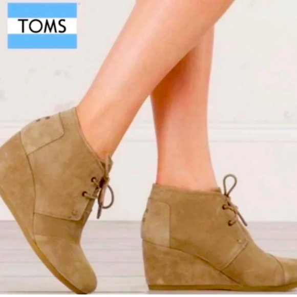Toms nude suede booties ankle boots wedge tan size 8 woman’s - Picture 2 of 9